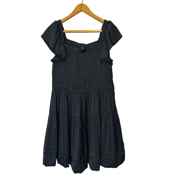 Anthropologie NWT Black Flutter Sleeve Square Neck Smocked Mini Dress Size M - Picture 3 of 12